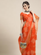 Saree Mall Ethnic Motifs Linen Blend Saree with Woven Design Border - Distacart