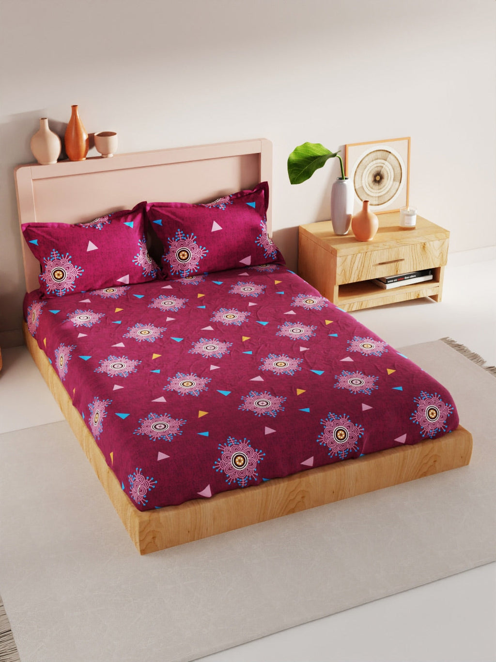 BIANCA Geo Tokyo Ethnic Motifs 200 TC King Bedsheet with 2 Pillow Covers