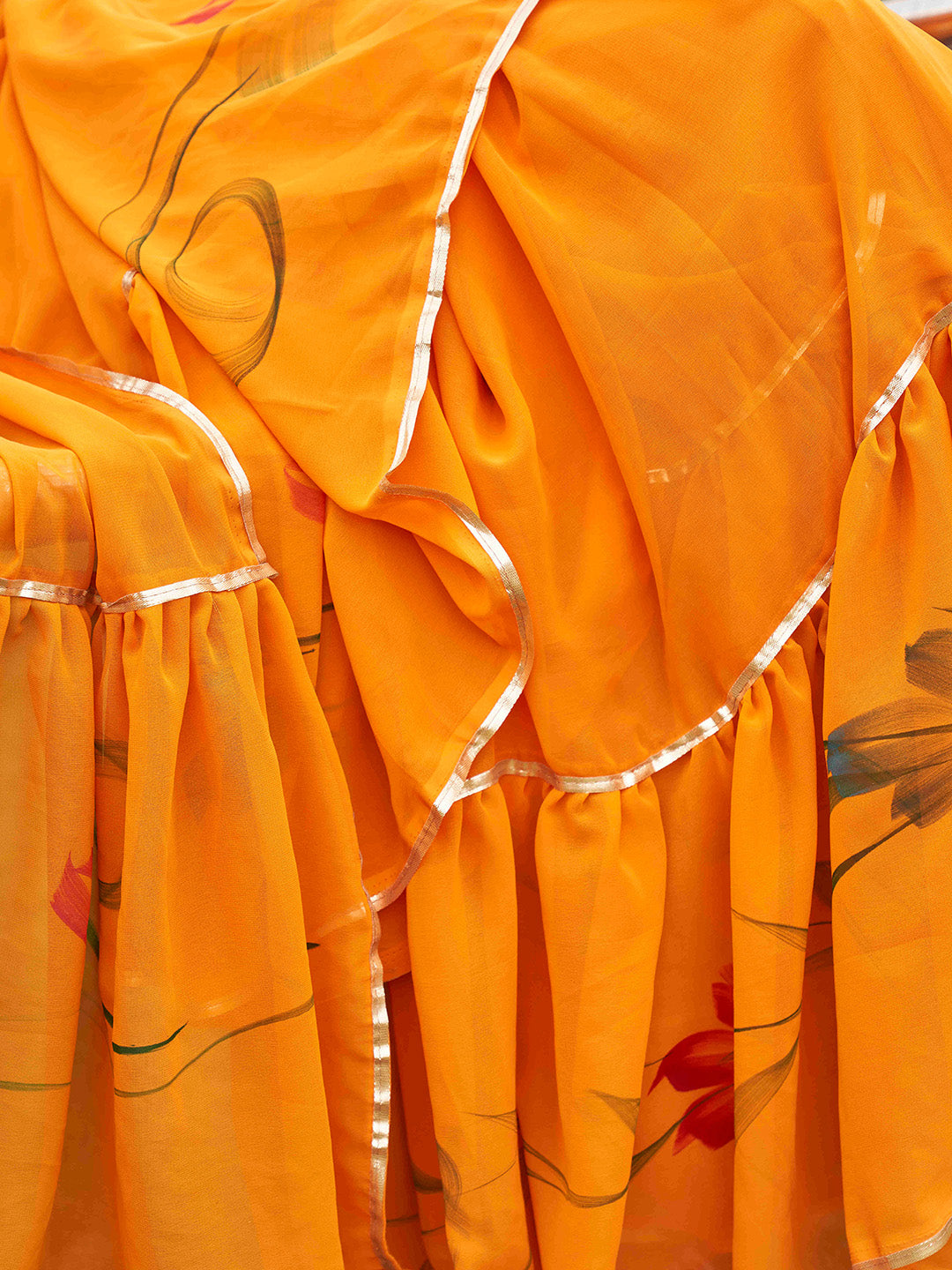 Tikhi Imli Mustard Yellow Gotta Patti Ruffles Saree - Distacart