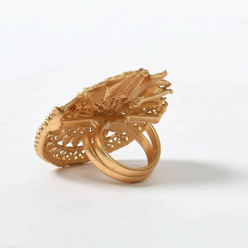 Mominos Fashion Joharkamal Gold-Polished Stone Studded Adjustable Finger Ring - Design 17