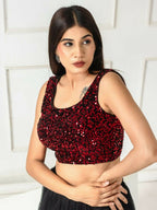 Amodini Designer Studio Women's Velvet Red Sleeveless Blouse