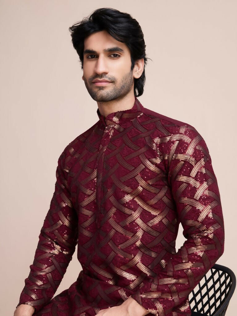 Vastranavya Traditional Festival Wear Pure Silk Thread & Sequence Embroidered Work Kurta