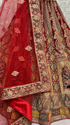Jyoti Fashion Women's Red Velvet Fancy Dori, Zari with Multi Thread Embroidered Wedding Lehenga Choli