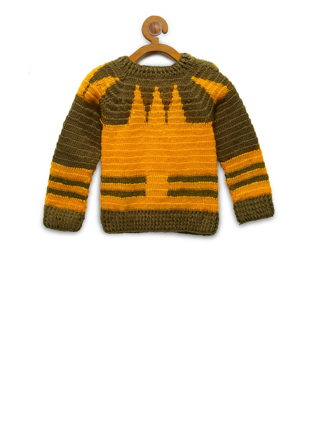 Chutput Kids Woollen Hand Knitted Lion Design Sweater - Yellow