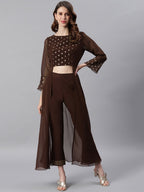 Janasya Brown High Slit Floor Length Anarkali Kurta & Trousers - Distacart