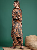 Sangria Velvet Finish Paisley Design Gotta Patti Kurta with Palazzos