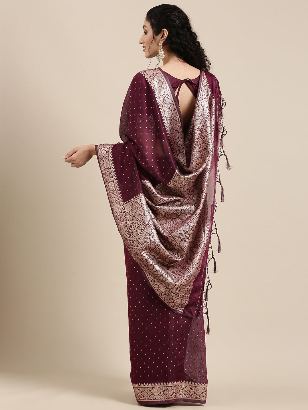 Saree Mall Maroon Woven Design Zari Silk Blend Banarasi Saree - Distacart