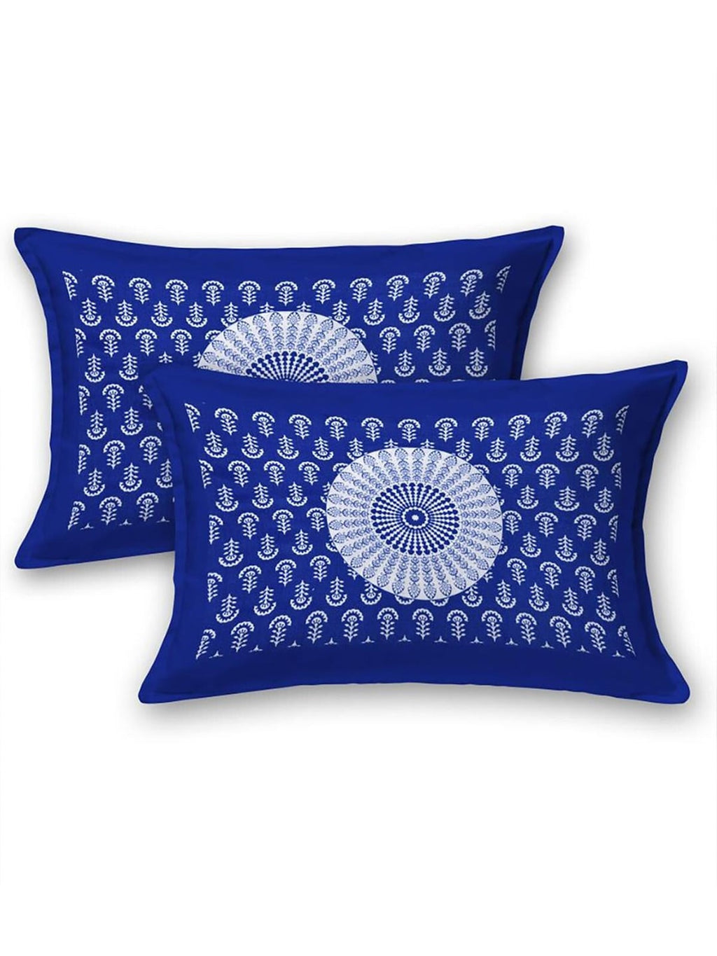 HOMETALES Blue & White Ethnic Motifs Cotton 104 TC King Bedsheet with 2 Pillow Covers