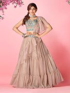 Myra Rose Taupe Art Silk Designer Lehenga