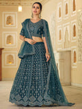 Myra Rama Blue Soft Net Embroidered Lehenga