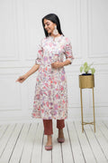 Myshka Women Cotton A-Line Round Neck Multi Floral Kurtas - Distacart