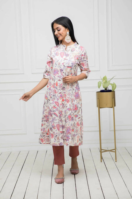 Myshka Women Cotton A-Line Round Neck Multi Floral Kurtas