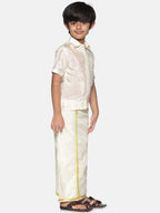 Sethukrishna Boys Cream-Coloured & Gold-Toned Shirt with Dhoti