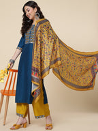 HERE&NOW Ethnic Motifs Embroidered Mirror Work Jute Silk Kurta with Trousers & Dupatta
