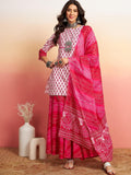 Sangria Floral Printed Pure Cotton Kurti With Sharara & Dupatta