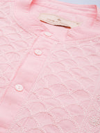 House of Pataudi Men Chikankari Yoke Design Pastels Pure Cotton Rozana Kurta