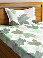 Home Sizzler White & Green Floral 210 TC Bedsheet with Pillow Covers