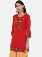 Souchii Women Red & Yellow Floral Yoke Design Kurta - Distacart