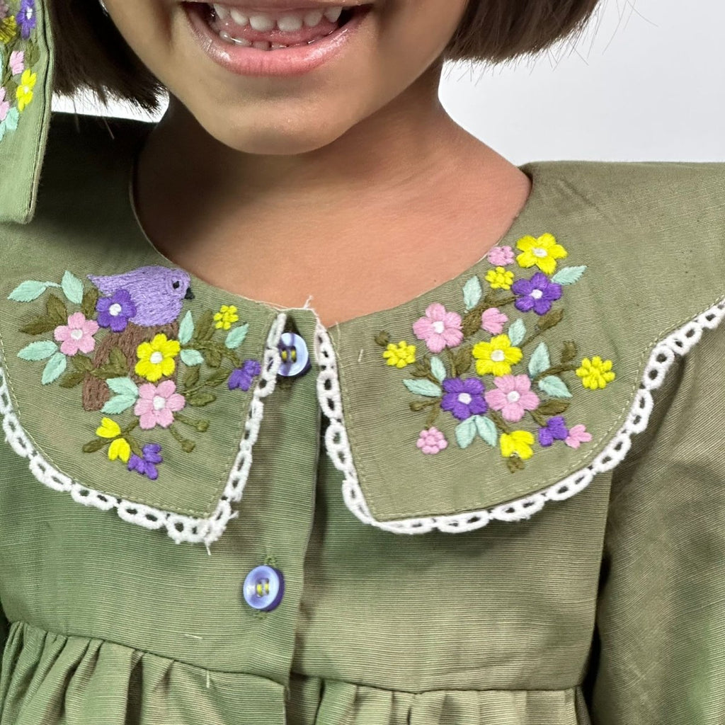 ArthLife Moss Green Embroidered Shirt Dress