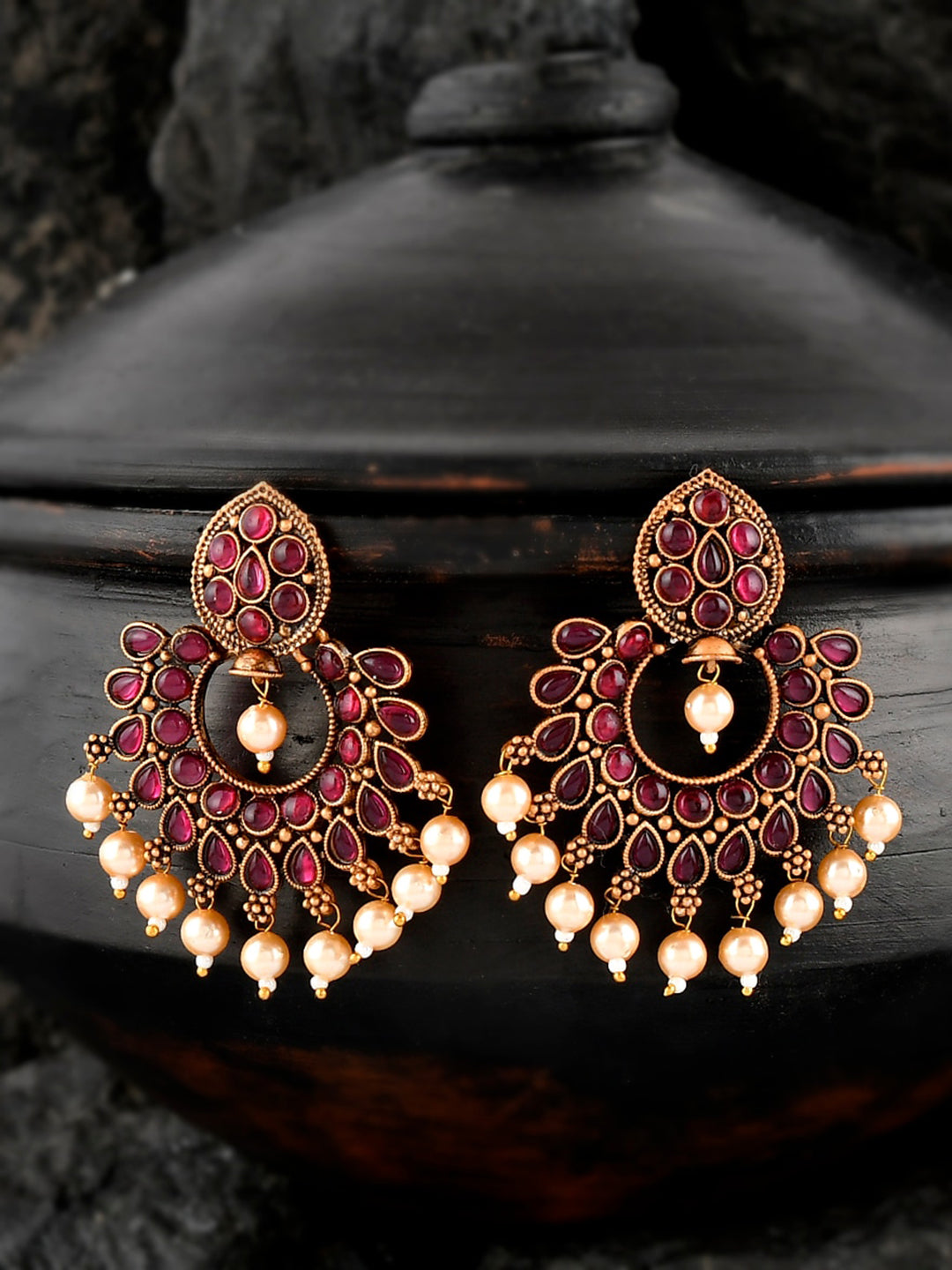 Shoshaa Magenta Gold-Plated Contemporary Drop Earrings - Distacart