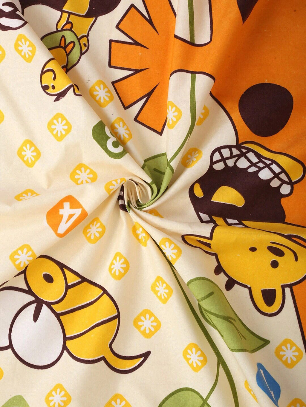 Home Sizzler Yellow & Orange Cartoon Characters 210 TC Single Bedsheet with 1 Pillow Covers