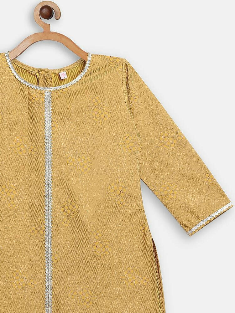 Ahalyaa Mustard Crepe Straight Kids Kurta Palazzo Set For Girls