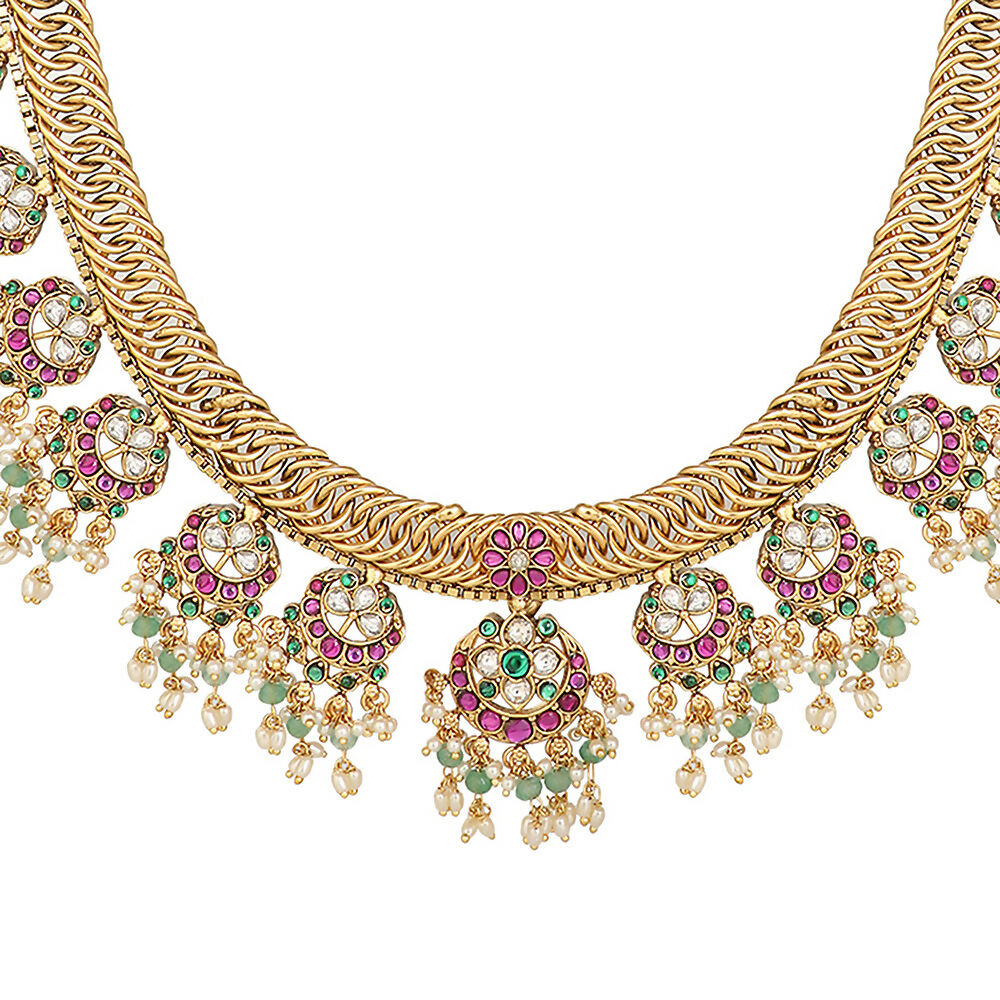 Nuyug 18K Gold Plated Estele Gold Tone Beaded Long Necklace Set