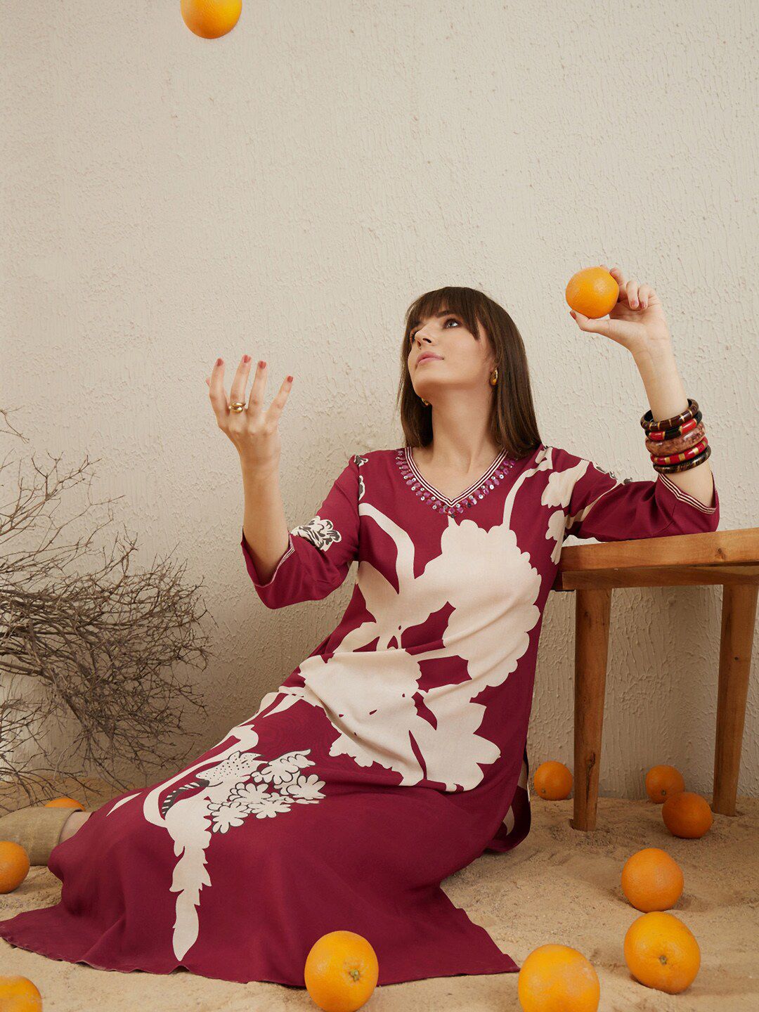 Indo Era Floral Printed V-Neck Sequinned A-Line Kurta with Salwar - Distacart