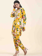HOUSE OF KARI Floral Printed Chikankari Regular Straight Pure Cotton Kurta with Trousers