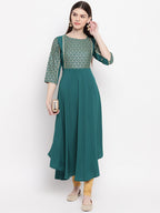 Janasya Teal Ethnic Motifs Yoke Design Crepe Anarkali Kurta - Distacart