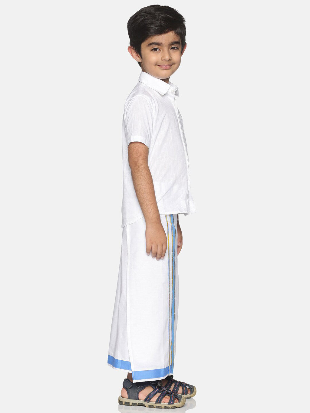 Sethukrishna White Pure Cotton Solid Shirt and Veshti Set