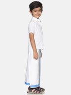 Sethukrishna White Pure Cotton Solid Shirt and Veshti Set
