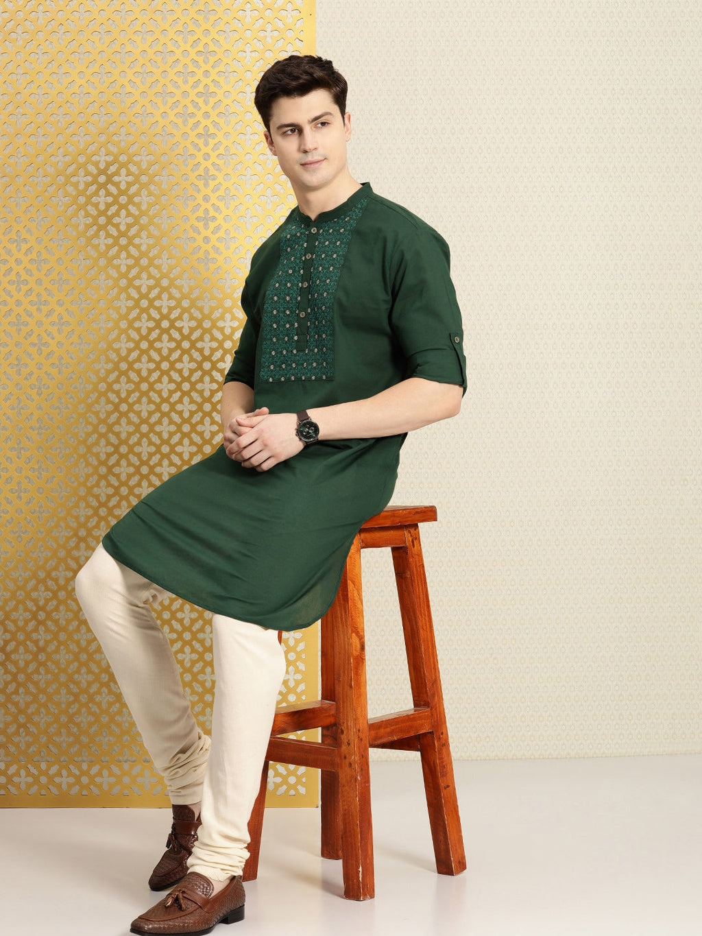 House of Pataudi Men Pure Cotton Ethnic Motifs Embroidered Jashn Kurta