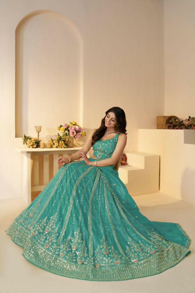 Kesar Fab Sky-Blue Silk Hand_Woven Lehenga