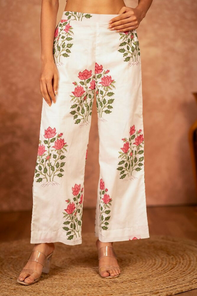 Joban Fashion Off White Red Hand Block Printed Cotton Suit Set - Distacart