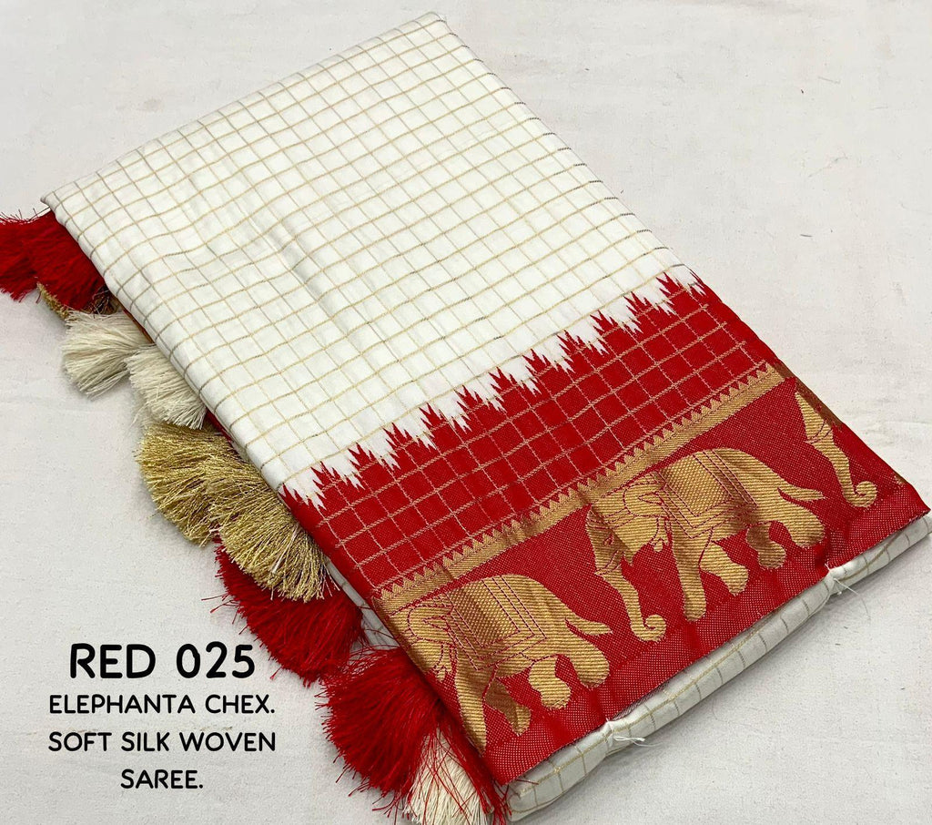Red Silk Zari Woven Saree with Unstitched Blouse - Hiral Fashion