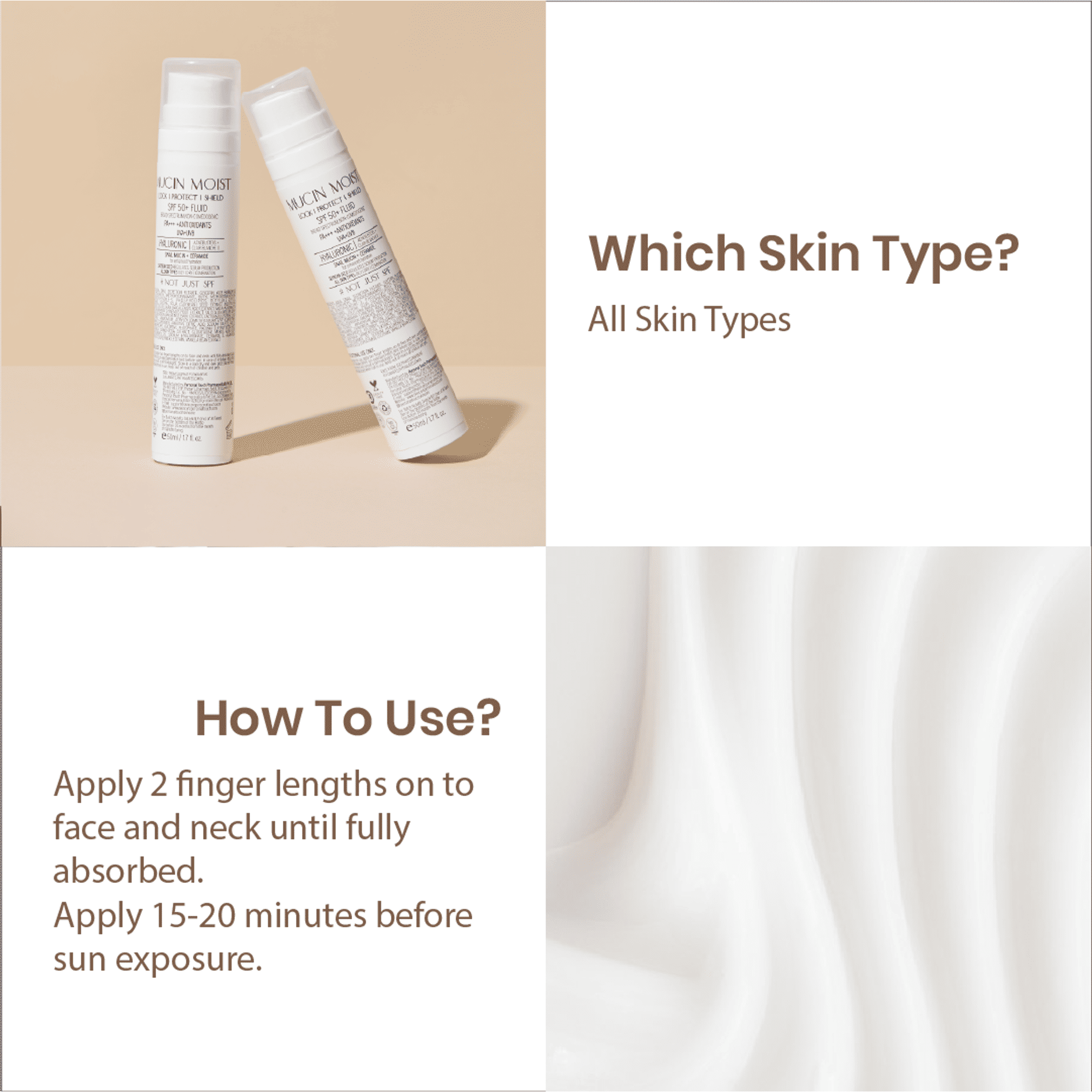 Personal Touch Skincare Mucin Moist Fluid Sunscreen SPF 50+ PA+++ UVA/UVB To Minimizes Pores