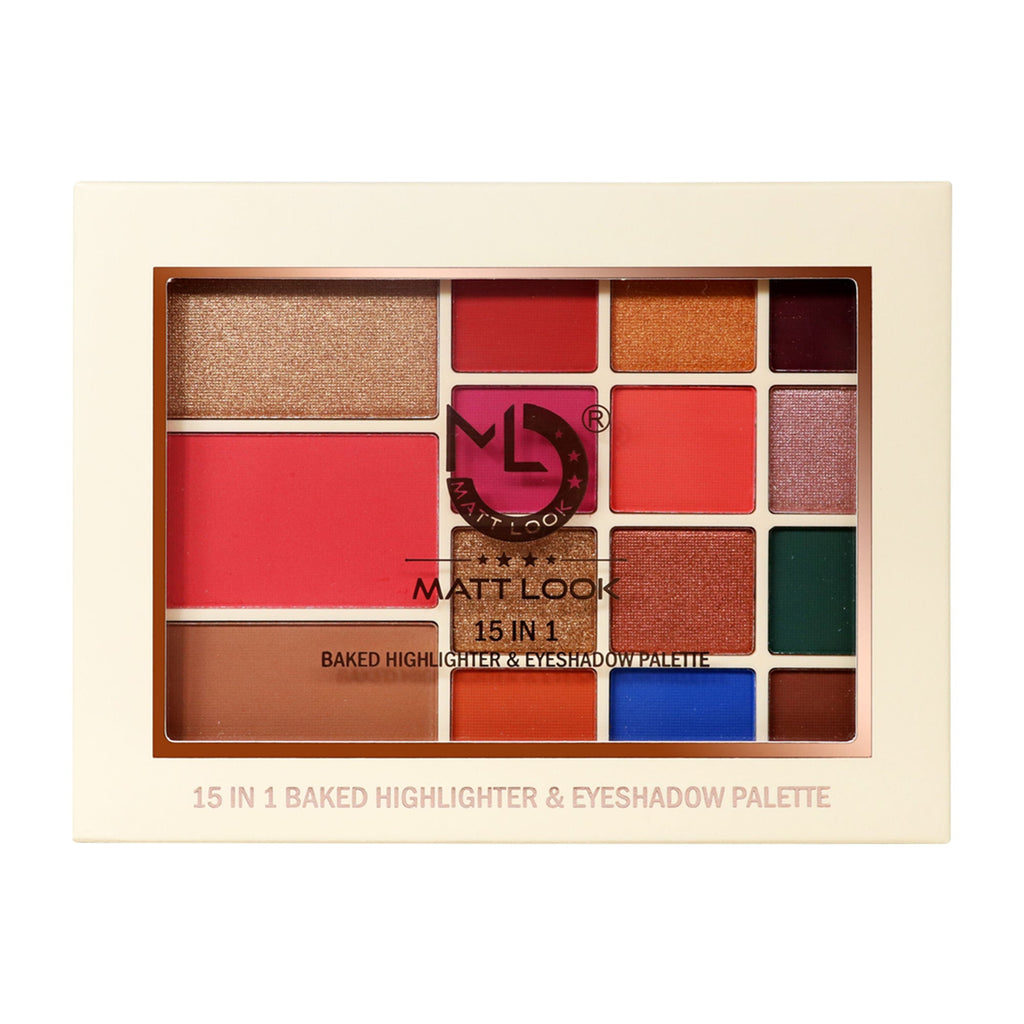 Matt Look 15 In 1 Baked Highlighter & Eyeshadow Matte Palette Face Makeup - Matte 01