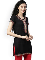 Souchii Black Embroidered Mirror Work Kurti - Distacart