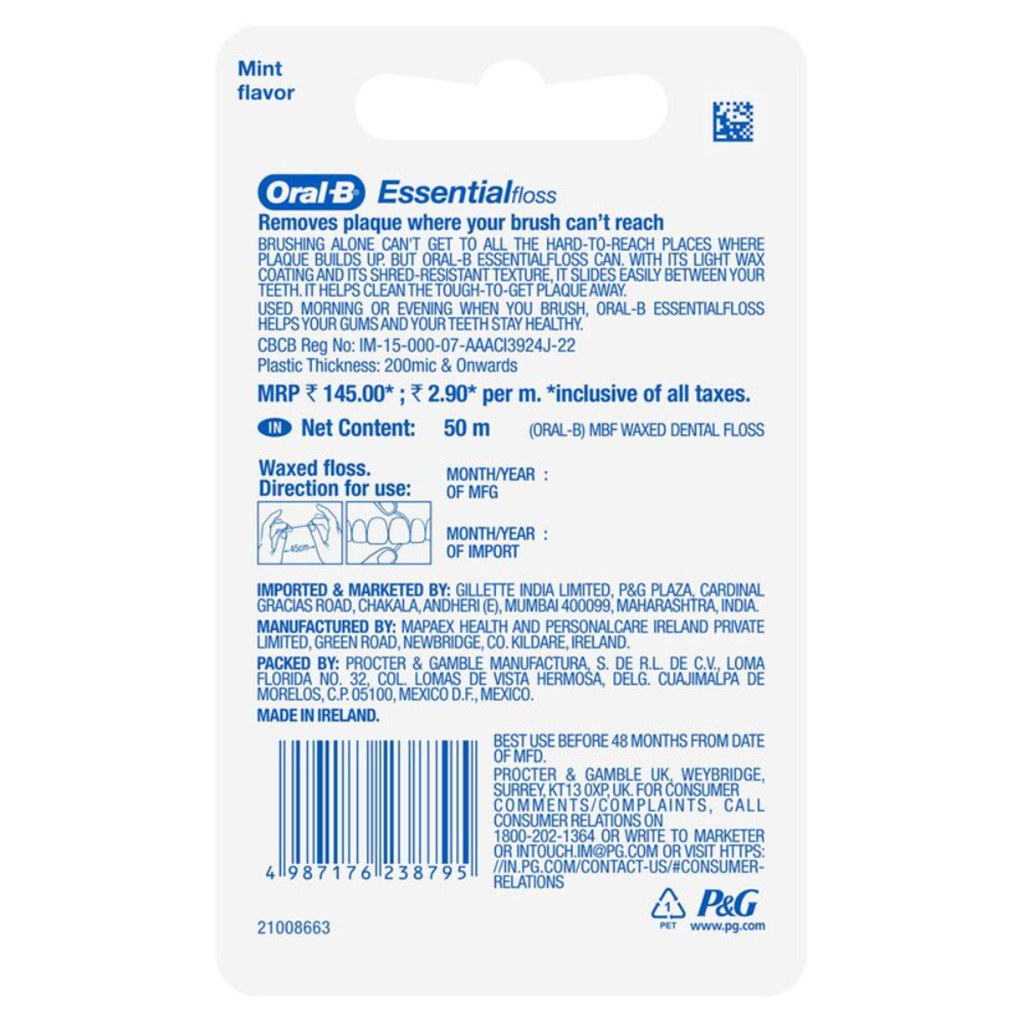 Oral-B Essential Floss Waxed Dental Floss Mint - Distacart