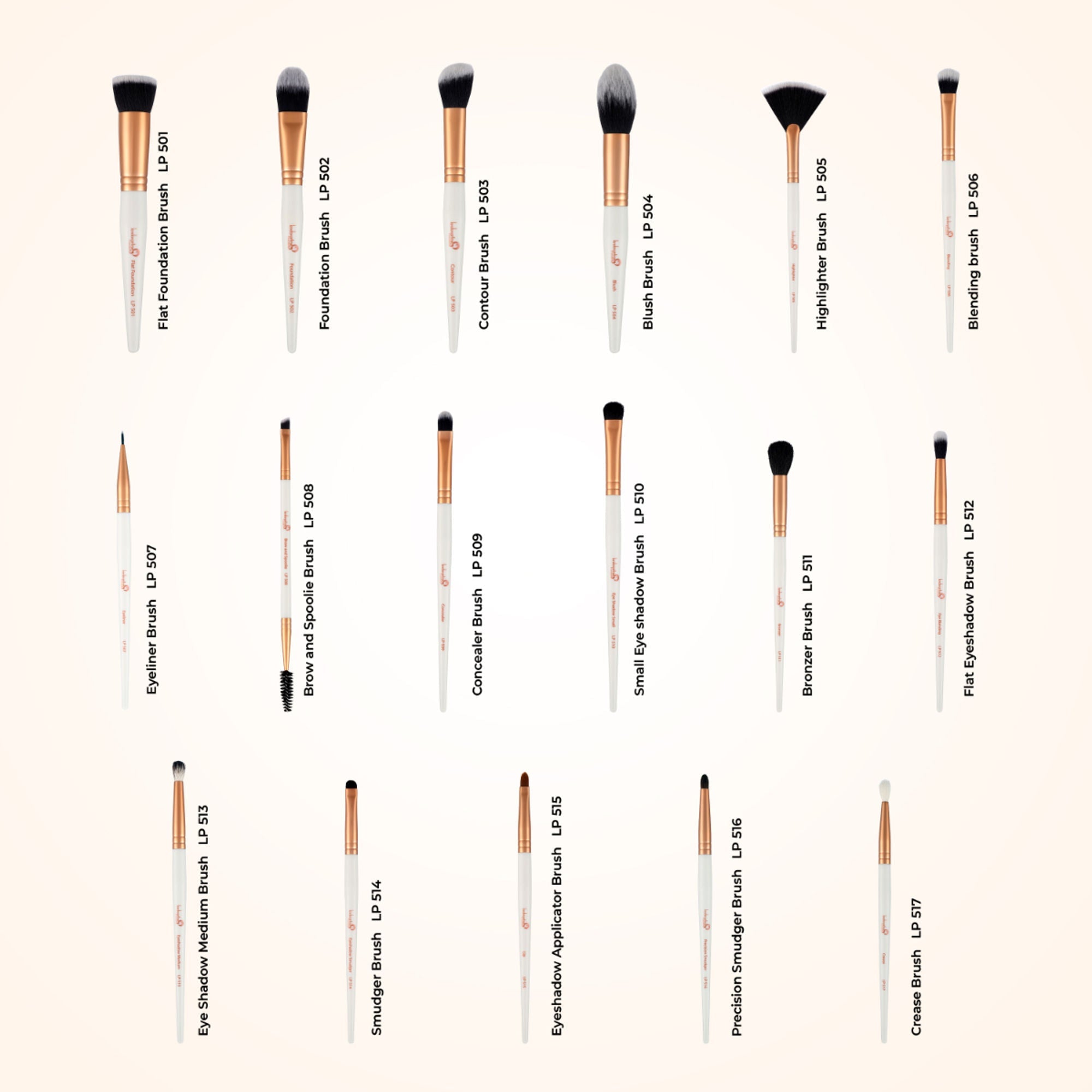 London Prime Glamstrokes Brush Set - 17 Pcs, Rose Gold