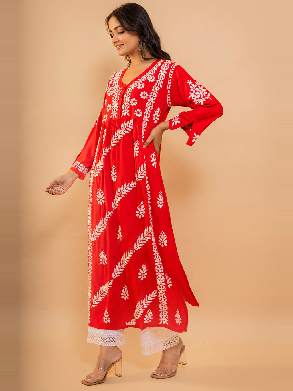 HOUSE OF KARI Cotton Floral Embroidered Chikankari Kurta