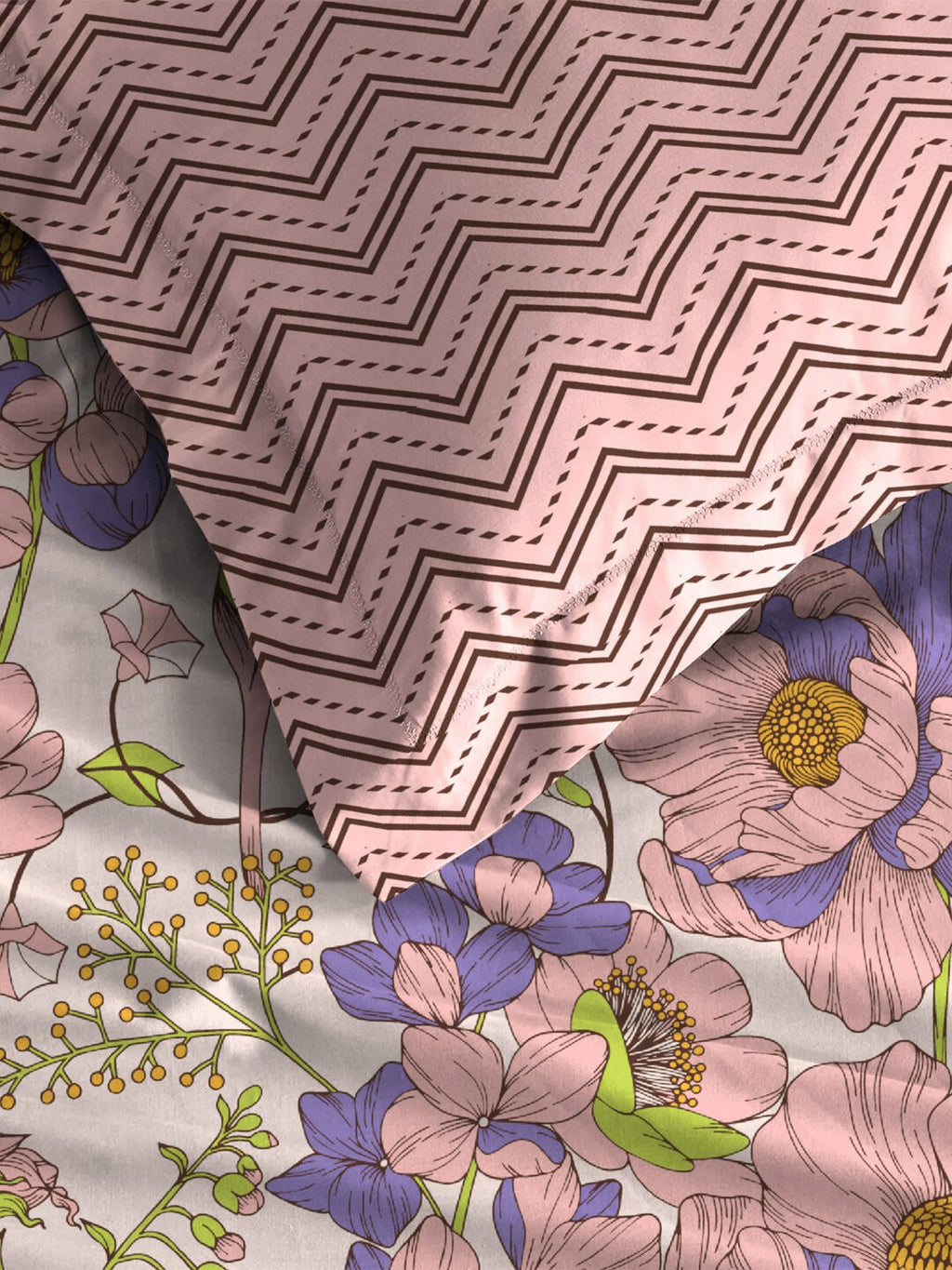 MYTRIDENT Moments Pink Blue Floral Pure Cotton 120 TC Queen Bedsheet With 2 Pillow Covers