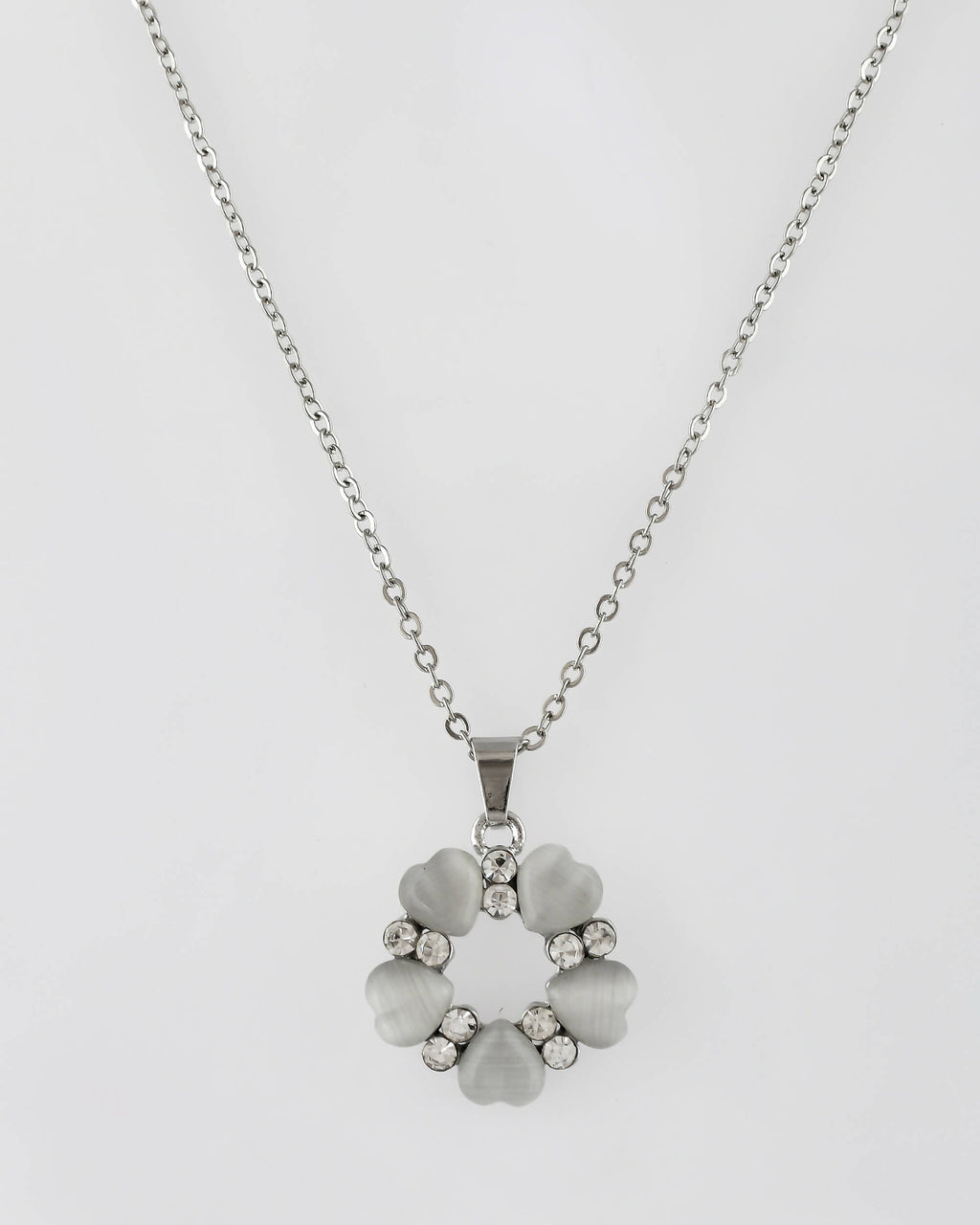 VOJ Women Beads Stainless Steel Sliver-Plated Chain with Heart-Shape Pendant