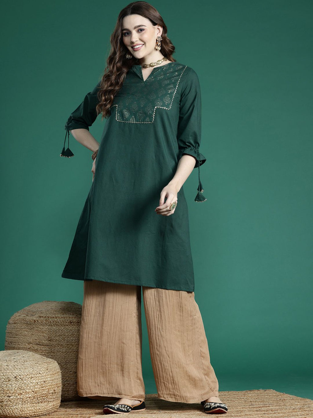 Sangria Ethnic Motifs Printed Gotta Patti Pure Cotton Kurta