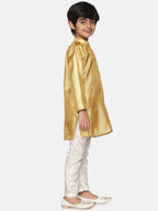 Sethukrishna Boys Gold-Toned & Off-White Kurta With Pyjamas