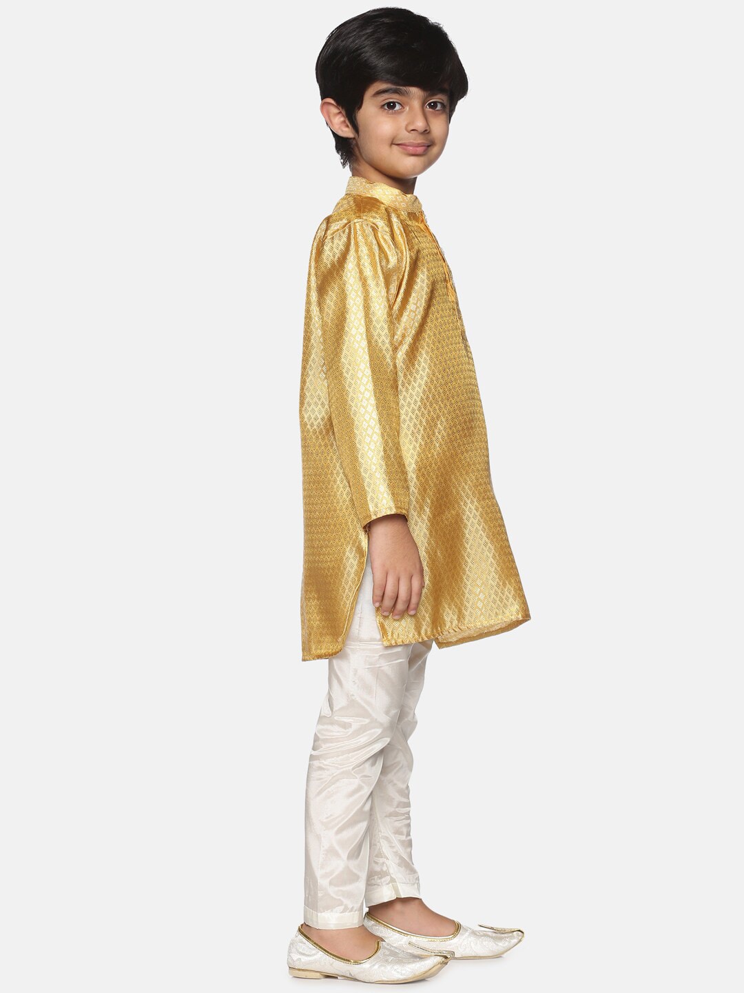 Sethukrishna Boys Gold-Toned & Off-White Kurta With Pyjamas