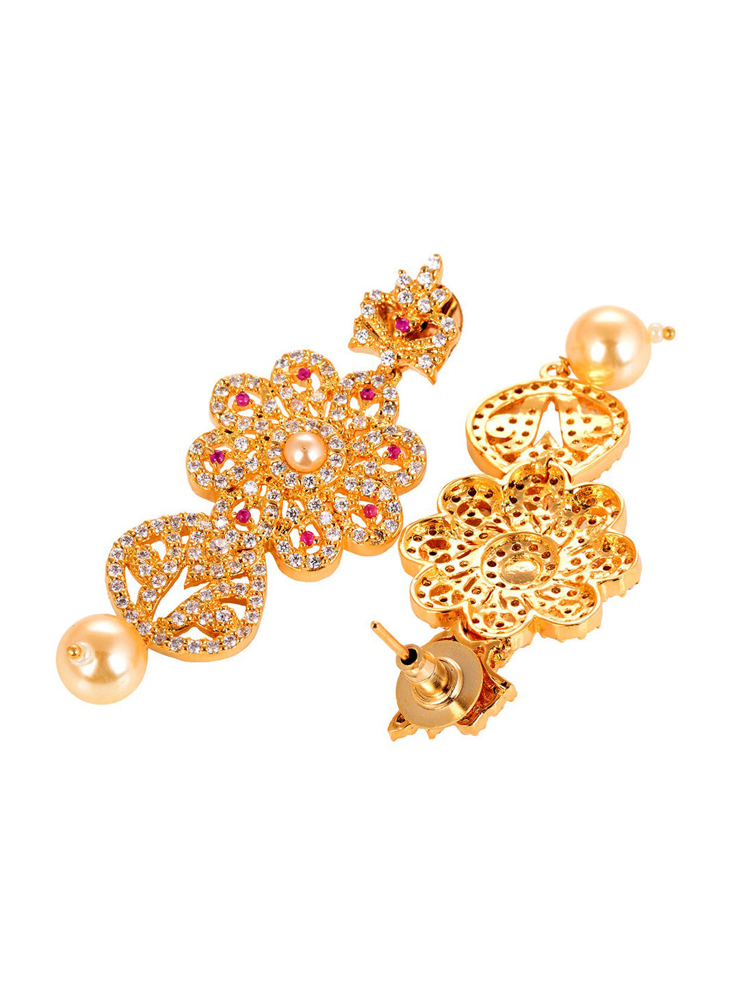 Saraf RS Jewellery Gold-Plated White & Pink American Diamond Studded & Beaded Handcrafted Set - Distacart