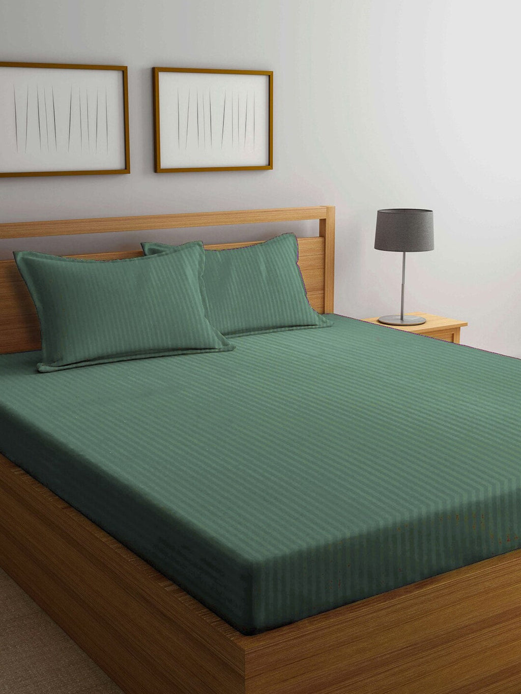KLOTTHE Green Striped 210 TC Bedsheet with Pillow Covers - Distacart