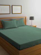 KLOTTHE Green Striped 210 TC Bedsheet with Pillow Covers - Distacart